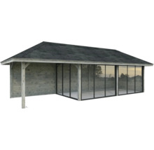 Gartenhaus mit Glasfront und Holzwänden