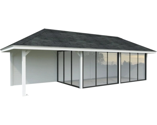 Überdachter Pavillon mit Glasfront