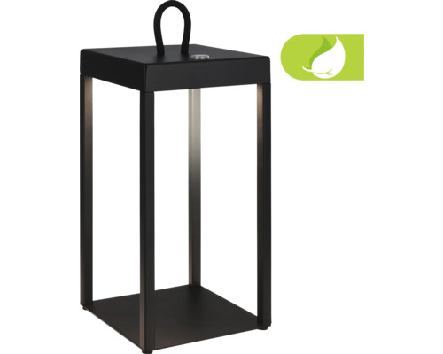 LED Akku Tischleuchte mit 3-step Touchdimmer 5W 450 lm 3000 K H 31,5 cm Luca schwarz Schwarze LED-Tischleuchte mit Tragegriff und Energiespar-Symbol