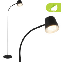 Schwarze Stehlampe mit flexiblem Hals und energiesparendem Symbol