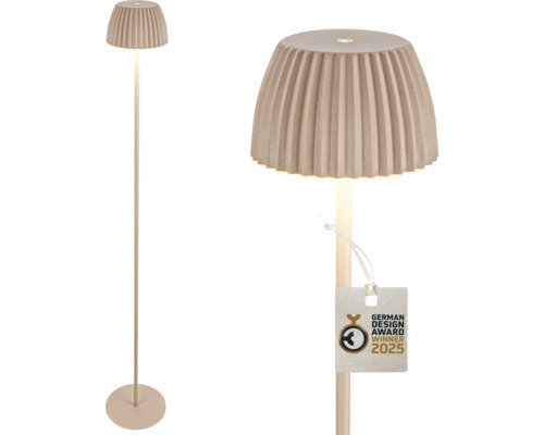 LED Akku Stehleuchte stufenloser Touchdimmer 4,2W 400 lm 2700 K höhenverstellbar Riffle beige Stehlampe mit Lampenschirm und German Design Award Winner 2025 Auszeichnung