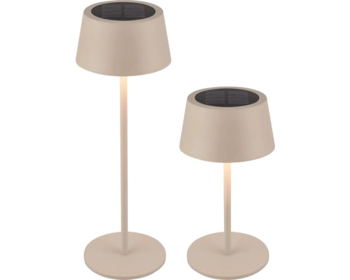 Solar Tischleuchte mit Touchdimmer 2W 160 lm CCT Einstellbares Weiß Awia beige Zwei Solarleuchten unterschiedlicher Höhe
