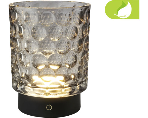 LED Akku Tischleuchte Glas 3-step touch 2W 150 lm 2700 K H 15 cm Sunora grau Dekorative Tischleuchte aus Glas mit LED-Beleuchtung