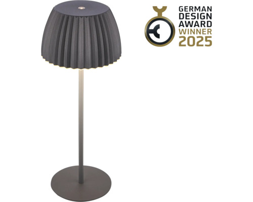 LED Akku Tischleuchte mit Touchdimmer 2W 200 lm 2700 K H 36,5 cm Riffle anthrazit Stehleuchte mit Lampenschirm und Fuß, German Design Award Gewinner 2025