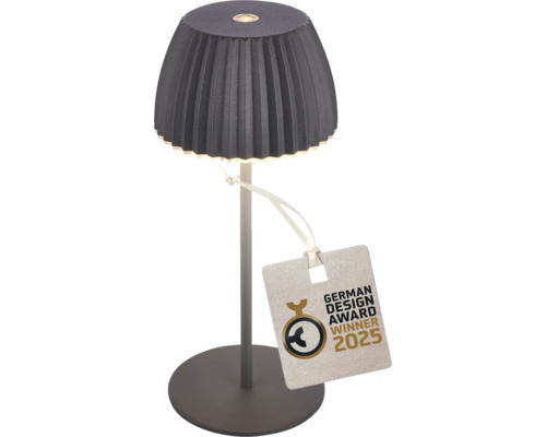 Akku Tischleuchte mit Touchdimmer 1,5W 150 lm 2700 K H 20 cm Riffle Mini anthrazit Tischleuchte mit German Design Award Winner 2025 Siegel