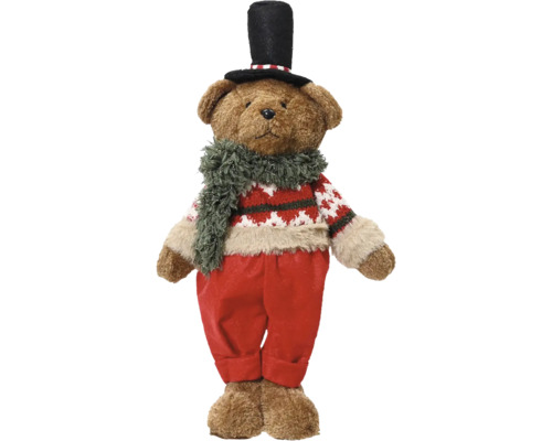 Plüschbär mit Zylinder Kunststoff 18 x 10 x 37 cm Teddybär mit Zylinder, Schal, Pullover und Hose