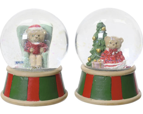 Zwei Schneekugeln mit Weihnachtsmotiv