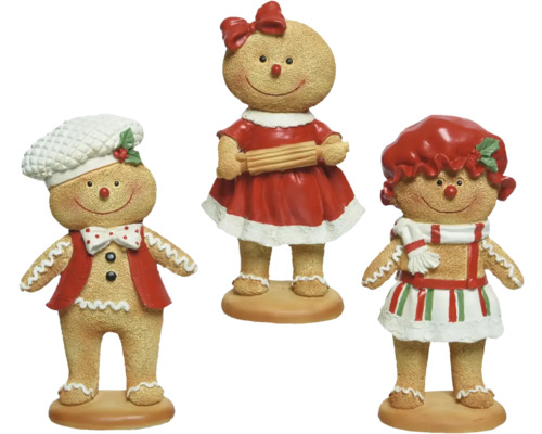 Dekofigur Lebkuchenfigur Polyresin 5,5 x 8,5 x 16 cm zufällige Motivauswahl Drei Lebkuchenfiguren als Weihnachtsdekoration