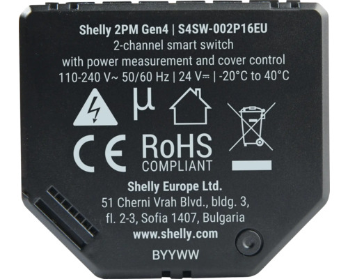 Shelly 2PM Gen4 Zwei-Kanal Smart Switch mit Leistungsmessung und Abdeckungskontrolle