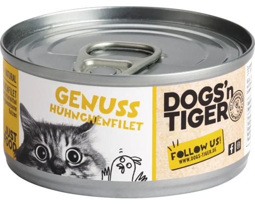 Katzenfutter nass DOGS`n TIGER Genuss Hühnchenfilet 70 g kein Zucker, kein Getreide und keine künstlichen Aroma-, Farb- und Konservierungsstoffe