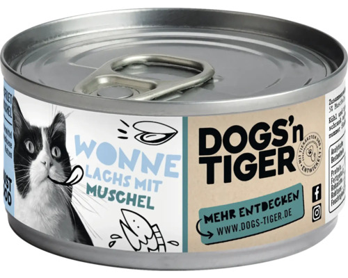 Katzenfutter nass DOGS`n TIGER Wonne Lachs mit Muschel 70 g kein Zucker, kein Getreide und keine künstlichen Aroma-, Farb- und Konservierungsstoffe