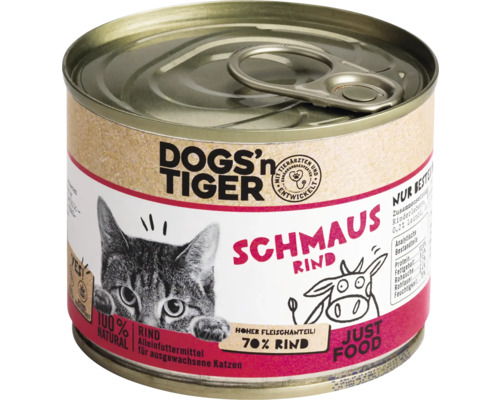 Katzenfutter nass DOGS`n TIGER Schmaus Rind 200 g kein Zucker, kein Getreide und keine künstlichen Aroma-, Farb- und Konservierungsstoffe