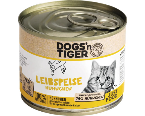 Katzenfutter nass DOGS`n TIGER Leibspeise Hühnchen 200 g kein Zucker, kein Getreide und keine künstlichen Aroma-, Farb- und Konservierungsstoffe