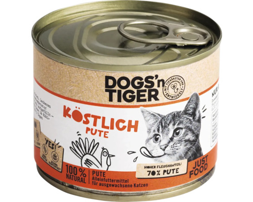 Katzenfutter nass DOGS`n TIGER Köstlich Pute 200 g kein Zucker, kein Getreide und keine künstlichen Aroma-, Farb- und Konservierungsstoffe