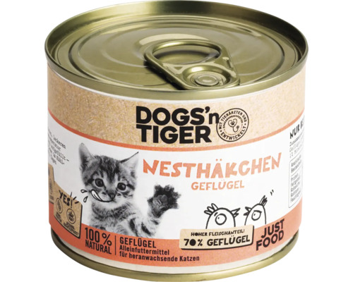 Katzenfutter nass DOGS`n TIGER Nesthäkchen Geflügel Kitten 200 g kein Zucker, kein Getreide und keine künstlichen Aroma-, Farb- und Konservierungsstoffe