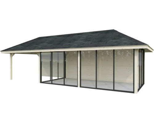 Holz Gartenhaus mit Schiebetüren und Dachpappe