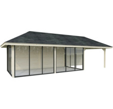Holz Gartenhaus mit Glasfront und Dachpappe