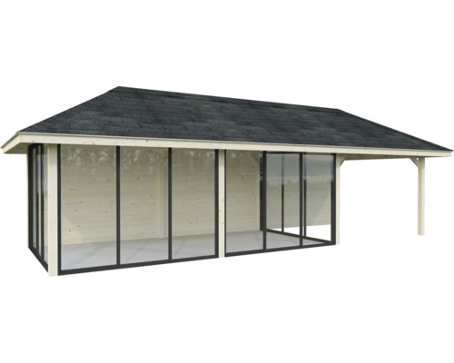 Holz Gartenhaus mit Glasfront und Dachpappe