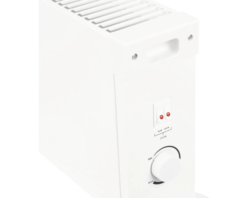 Weißer Elektroheizkörper mit Schaltern zur Leistungsregulierung