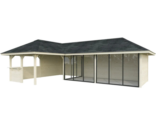 Holz Gartenhaus mit Dach und Fensterelementen