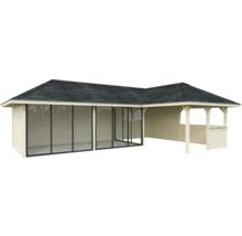 Gartenhaus mit überdachter Veranda und Glasschiebetüren