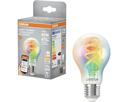 Osram Smart Filament Classic A 40 E27 Multicolor LED Lampe mit Verpackung