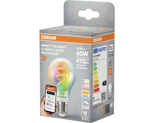 Osram Smart+ Filament Classic A 40 E27 Multicolor Lampe in Verpackung