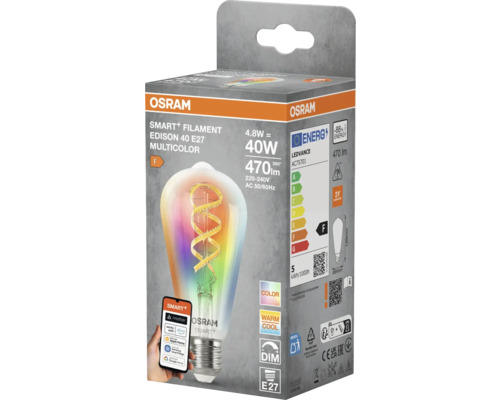 Osram Smart+ Filament Edison 40 E27 Mehrfarbige LED Lampe in Verpackung