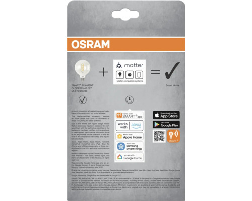 Osram Smart Filament Globe125 40 E27 Multicolor Lampe kompatibel mit Matter und Smart Home Systemen