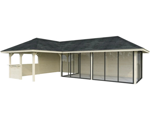 Holzgartenhaus mit Dach und Fenstern