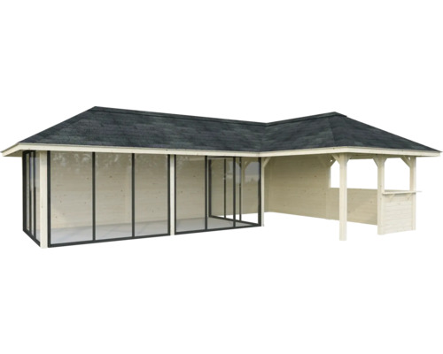 Gartenpavillon mit Dach und Glasschiebewänden
