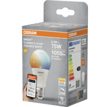 Osram Smart Plus Classic A 75 E27 dimmbare LED Lampe in Produktverpackung