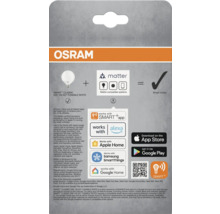 Osram Smart Classic G95 100 E27 Tunable White Produktverpackung mit Matter Kompatibilität und Smart Home Funktion.