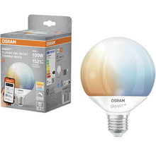 Osram Smart+ Classic G95 100 E27 tunable white LED-Lampe und Verpackung