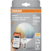 Osram Smart+ Classic G95 100 E27 Lampe mit Tunable White Funktion in Verpackung