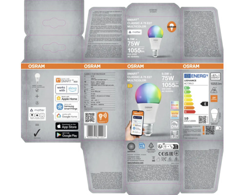 Osram Smart+ Classic A 75 E27 Multicolor LED Lampe Verpackung