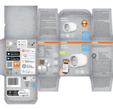 Verpackung einer Osram Smart+ Steckdose für den EU-Raum mit Matter Unterstützung und App-Steuerung.