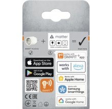 Verpackung einer Smart Home Steckdose, kompatibel mit Matter, Smart Plus App, Alexa, Apple Home, Samsung SmartThings und Google Home