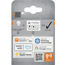 Verpackung einer Smart Classic P 40 E14 Multicolor Lampe, kompatibel mit Matter und Smart Home Systemen