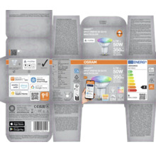 Verpackung einer Osram Smart+ Spot PAR16 50 GU10 Multicolor Lampe mit Matter-Kompatibilität und Smart Home Integration
