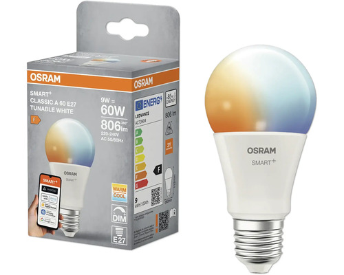 Osram Smart+ Classic A 60 E27 dimmbare weiße LED Lampe mit Verpackung