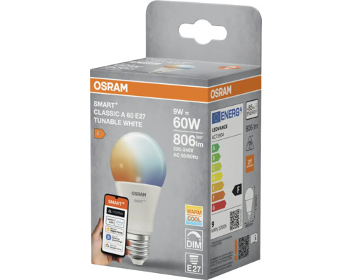 Osram Smart+ Classic A 60 E27 LED-Lampe in Produktverpackung