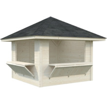 Holzpavillon mit Dach und ausklappbaren Theken