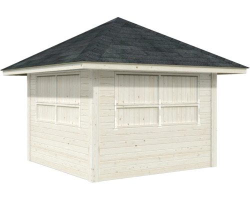 Holzpavillon mit geschlossenem Fenster und Bitumendach