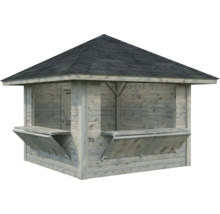 Holzgartenhaus mit ausklappbaren Fensterläden und Bitumendach