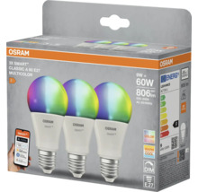 Osram 3er-Pack Smart+ Classic A 60 E27 Multicolor LED Lampe in einer Verpackung