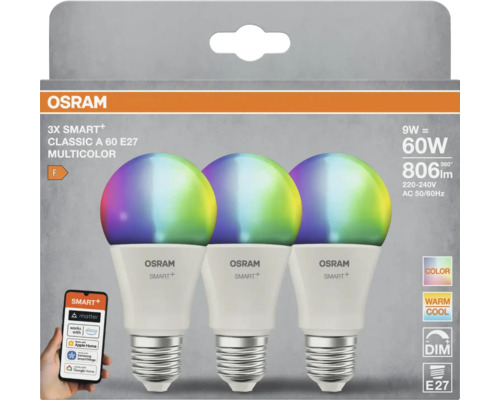Osram Smart+ Classic A 60 E27 Multicolor 3er-Packung