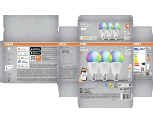 Osram 3er-Pack Smart Multicolor E27 LED-Lampen Verpackung