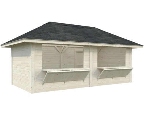 Gartenhaus mit Ausgabefenstern und Dachpappe