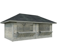 Holzgartenhaus mit Dachpappe und Ausstellfenstern